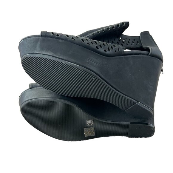 Chinese Laundry Platform Sandals 7.5 Black Wedge Peep Toes Zipper Closure - Picture 7 of 10